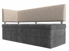 Кухонный прямой диван Стоун с углом левый (основа рогожка серая, компаньон рогожка бежевая) - Фото предпросмотра