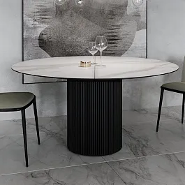 Стол раскладной круглый Nolan 120+40, керамика матовая, белая - Фото предпросмотра