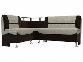 Кухонный угловой диван Сидней левый (основа рогожка Корфу 02, компаньон микровельвет коричневый) - Фото предпросмотра