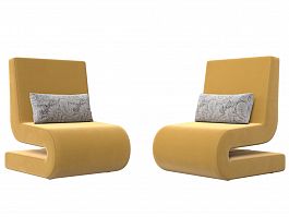 Кресло Волна (полностью микровельвет желтый, подушки велюр серый с узором) - Фото предпросмотра
