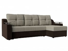 Угловой диван Сенатор правый (основа рогожка Корфу 02, компаньон микровельвет коричневый) - Фото предпросмотра