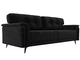 Прямой диван Оксфорд (полностью велюр черный) - Фото предпросмотра