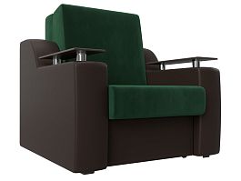 Кресло-кровать Сенатор 60 (основа велюр зеленый, компаньон экокожа коричневая) - Фото предпросмотра
