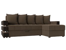 Угловой диван Венеция правый (полностью рогожка коричневая) - Фото предпросмотра