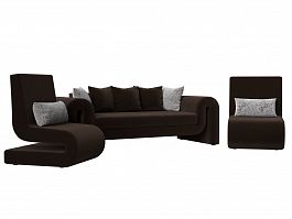 Волна набор 1 - диван, 2 кресла (полностью микровельвет коричневый) - Фото предпросмотра