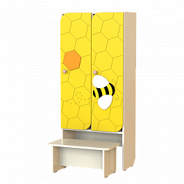 Шкаф детский 2-секционный со скамьей МДФ "Пчелка" ШФН-001 - Фото предпросмотра