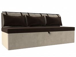Кухонный прямой диван Метро (основа микровельвет коричневый, компаньон микровельвет бежевый) - Фото предпросмотра