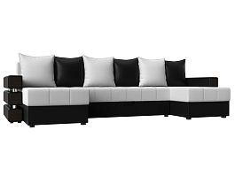 П-образный диван Венеция (основа экокожа белая, компаньон экокожа черная) - Фото предпросмотра