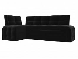 Кухонный угловой диван Люксор левый (полностью микровельвет черный) - Фото предпросмотра