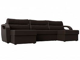 П-образный диван Форсайт (полностью экокожа коричневая) - Фото предпросмотра