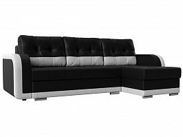 Угловой диван Марсель правый (основа экокожа черная, компаньон экокожа белая) - Фото предпросмотра