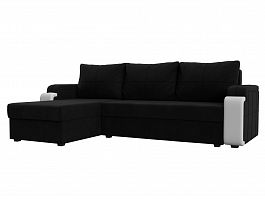 Угловой диван Николь Лайт левый (основа микровельвет черный, компаньон экокожа белая) - Фото предпросмотра