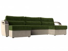 П-образный диван Форсайт (основа микровельвет зеленый, компаньон микровельвет бежевый) - Фото предпросмотра