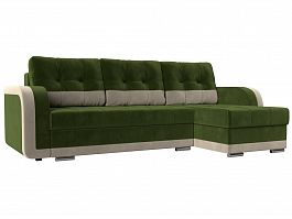 Угловой диван Марсель правый (основа микровельвет зеленый, компаньон микровельвет бежевый) - Фото предпросмотра