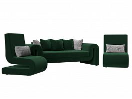 Волна набор 1 - диван, 2 кресла (полностью велюр зеленый) - Фото предпросмотра