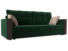 Прямой диван Валенсия Лайт (полностью велюр зеленый, подушки велюр ЗЕЛ/беж) - Фото предпросмотра