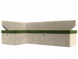 Кухонный угловой диван Омура левый (основа микровельвет зеленый, компаньон микровельвет бежевый) - Фото предпросмотра