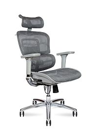 Кресло офисное / Kron aluminium grey / серый пластик / серая сетка / алюминевая база - Фото предпросмотра