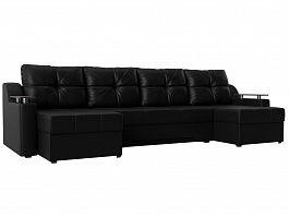 П-образный диван Сенатор (полностью экокожа черная) - Фото предпросмотра