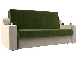 Прямой диван аккордеон Сенатор 160 (основа микровельвет зеленый, компаньон микровельвет бежевый) - Фото предпросмотра