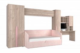 Комплект детской мебели Лайк К42 КД42Лайк.2201 дуб мария/роуз/нежно-розовый (велюр) - Фото предпросмотра