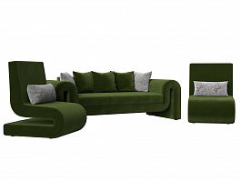 Волна набор 1 - диван, 2 кресла (полностью микровельвет зеленый) - Фото предпросмотра