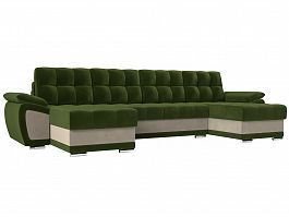 П-образный диван Нэстор (основа микровельвет зеленый, компаньон микровельвет бежевый) - Фото предпросмотра