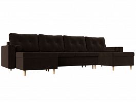 П-образный диван Белфаст (полностью микровельвет коричневый) - Фото предпросмотра