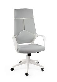 Кресло офисное / IQ / (white+grey) белый пластик / серая ткань - Фото предпросмотра