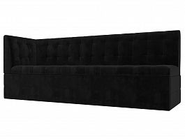 Кухонный диван Бриз с левым углом (полностью велюр черный) - Фото предпросмотра