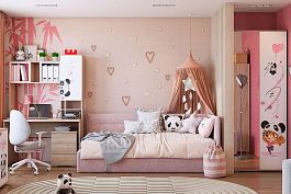 Комплект детской мебели Панда К3 (4130х1035х2100) КД003Панда.2351 дуб мария/белый/нежно-розовый (велюр) - Фото предпросмотра
