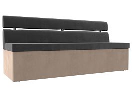 Кухонный прямой диван Классик (основа велюр серый, компаньон велюр бежевый) - Фото предпросмотра