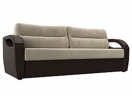 Прямой диван Форсайт (основа микровельвет бежевый, компаньон экокожа коричневая) - Фото предпросмотра