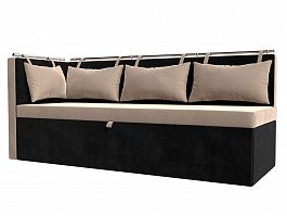 Кухонный диван Метро с углом левый (основа велюр бежевый, компаньон велюр черный) - Фото предпросмотра