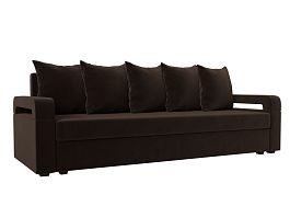 Прямой диван Гермес Лайт (полностью микровельвет коричневый) - Фото предпросмотра