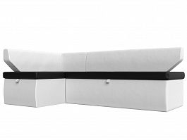 Кухонный угловой диван Омура левый (основа экокожа черная, компаньон экокожа белая) - Фото предпросмотра