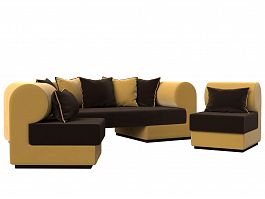 Кипр набор 3 (основа микровельвет коричневый, компаньон микровельвет желтый, подушки микровельвет коричневый, кант желтый) - Фото предпросмотра