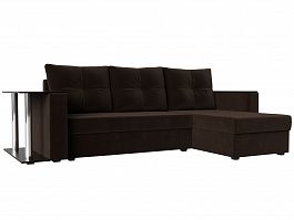 Угловой диван Атланта Лайт правый (полностью микровельвет коричневый) - Фото предпросмотра