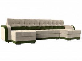 П-образный диван Марсель (основа микровельвет бежевый, компаньон микровельвет зеленый) - Фото предпросмотра