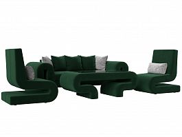 Волна набор 2 - диван, стол, 2 кресла (полностью велюр зеленый) - Фото предпросмотра