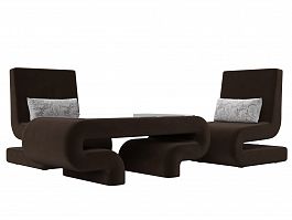 Волна набор 3 - стол, 2 кресла (полностью микровельвет коричневый) - Фото предпросмотра