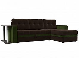 Угловой диван Атланта М правый угол (основа микровельвет коричневый, компаньон микровельвет зеленый, вставка микровельвет зеленый) - Фото предпросмотра