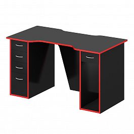Стол для геймера "Геймерские столы" ПК-ПРА-СТГ135Х70Я5-В1-1109 черный шагрень+красная кромка - Фото предпросмотра