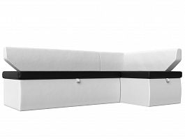 Кухонный угловой диван Омура правый (основа экокожа черная, компаньон экокожа белая) - Фото предпросмотра