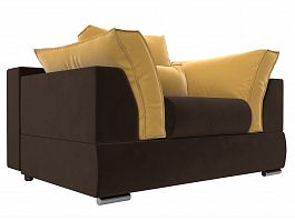 Кресло Пекин (основа микровельвет коричневый, подушки микровельвет желтый) - Фото предпросмотра