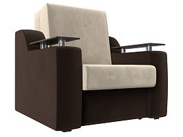 Кресло-кровать Сенатор 60 (основа микровельвет бежевый, компаньон микровельвет коричневый) - Фото предпросмотра