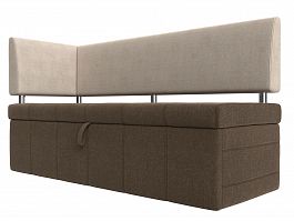 Кухонный прямой диван Стоун с углом левый (основа рогожка коричневая, компаньон рогожка бежевая) - Фото предпросмотра