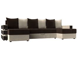 П-образный диван Венеция (основа микровельвет коричневый, компаньон микровельвет бежевый) - Фото предпросмотра