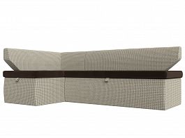 Кухонный угловой диван Омура левый (основа микровельвет коричневый, компаньон рогожка Корфу 02) - Фото предпросмотра