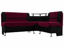Кухонный угловой диван Сидней правый (основа микровельвет бордовый, компаньон микровельвет черный) - Фото предпросмотра
